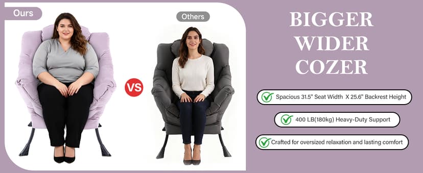 Lazy Chair with Ottoman, Modern Accent Chair with Lumbar Pillow, Dark Grey Sofa, Armchairs with Folding Footrest, Oversized Supportive Chairs for Bedroom, Reading