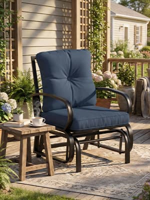 Outsunny Patio Glider, Outdoor Glider Chair with Cushions, Steel Frame, Curved Armrests, Single Gliding Chair for Yard, Porch, Garden, Poolside, Dark Blue