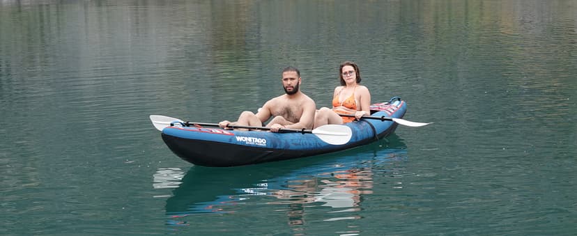 Inflatable Kayak, Portable Ripstop Oxford Cloth Recreational Touring Kayak with Fiberglass Kayak Paddle, Hand Pump and Carrying Bag, 1/2 Person