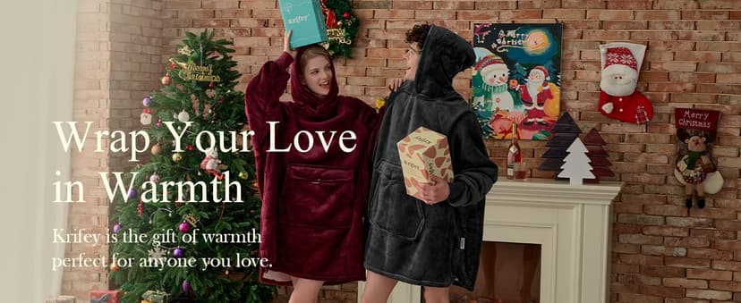 Krifey Wearable Blanket Hoodie, Oversized Sherpa Hooded as Birthday Gifts Christmas Gifts for Mom Women Girlfriend Men, Cozy Sweatshirt with Giant Pocket