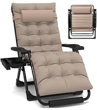 Slendor Oversized Zero Gravity Chairs XXL, 33In Padded Zero Gravity Lounge Chair, Lawn Recliner, Folding Patio Reclining Chair w/Aluminum Alloy Lock, Headrest, Cup Holder, Support 500lbs, Black