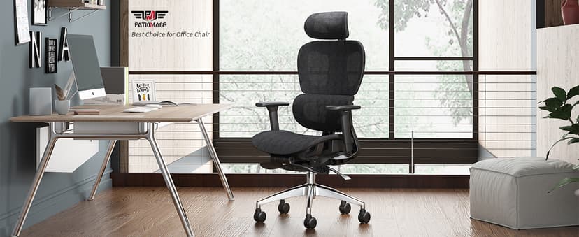 PatioMage Ergonomic Office Chair with Footrest, Big and Tall Desk Chair with Adjustable Lumbar Support, Seat Depth & 3D Armrests, High Back Mesh Computer Chair for Home Office, Black