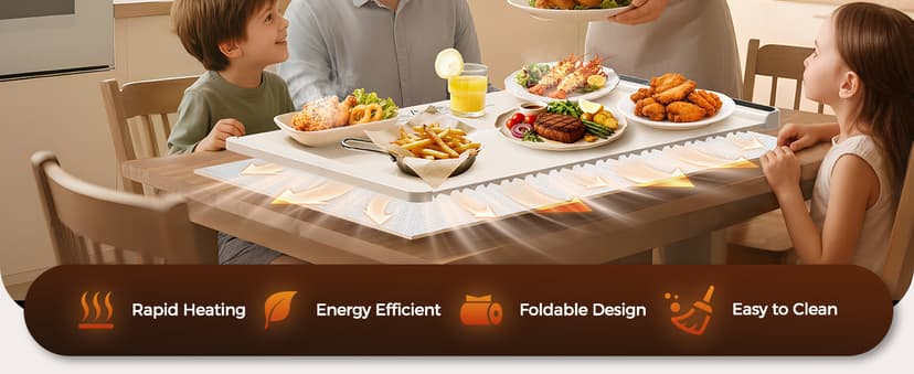 Includes heat-resistant pad. Perfect for chafing dishes, buffet & parties. Easy to clean & store. 6 settings, timer & lock. Warming Mat for Food, 26x15 Inch, Off White, Fast Heat, Child Lock B0FG7RQXJ9