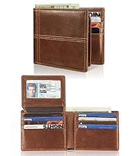 Artpaxy Mens Wallet Genuine Leather Bifold RFID Blocking Wallet for Men with 1 ID Window 13 Card Holders 2 cash pockets 1 Gift Box