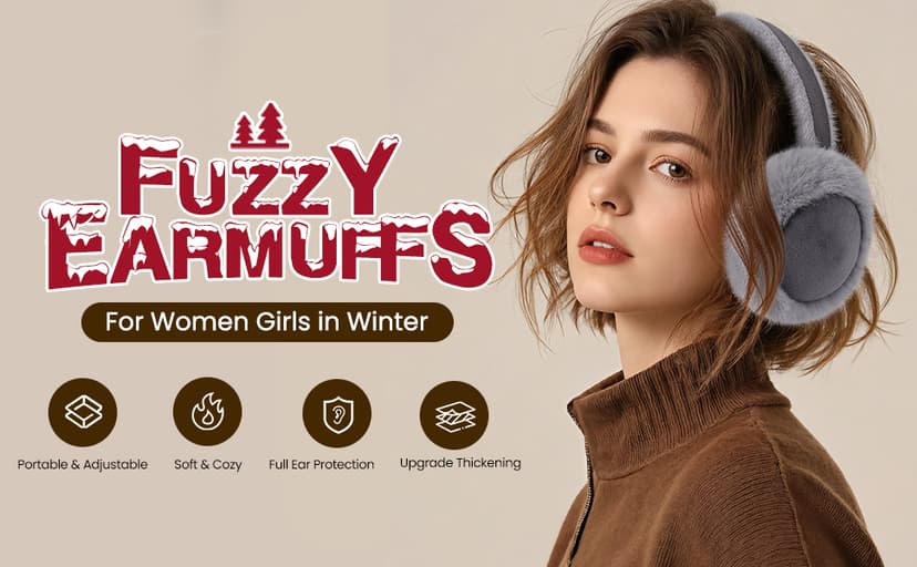 Clothirily EarMuffs for Women, Faux Fur Warm Ear Muffs for Winter, Foldable Winter Ear Covers, Fuzzy Ear Warmers for Women