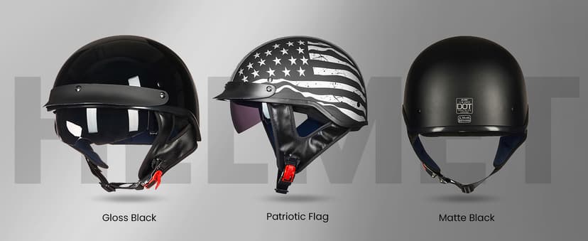 ILM Half Helmet Motorcycle Open Face Sun Visor Quick Release Buckle DOT Approved Cycling Motocross Suits Men Women Model-205V (S, Matt Black)