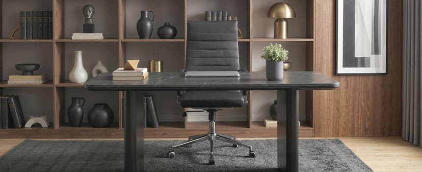 Okeysen Office Desk Chair, Ergonomic Leather Modern Conference Room Chairs, Executive Ribbed Height Adjustable Swivel Rolling Chair for Home Office. (Black)