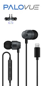 PALOVUE iPhone Headphones Earbuds Earphones wtih Lightning Connector Apple MFi Certified Compatible 14 13 12 11 Pro Max X XS XR 8 7 Plus with Microphone Controller SweetFlow Black