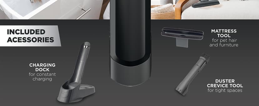 Shark WANDVAC Cordless Hand Vac, Lightweight, Versatile and Portable at 1.4 lbs., Powerful Suction for Pet Hair, Charging Dock, One-Touch Empty for Car & Home, Duster Crevice Tool, Black, WV201BK