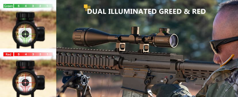 CVLIFE Rifle Scope 6-24x50 AO Red and Green Illuminated Long Range Scope for Hunting with Scope Rings