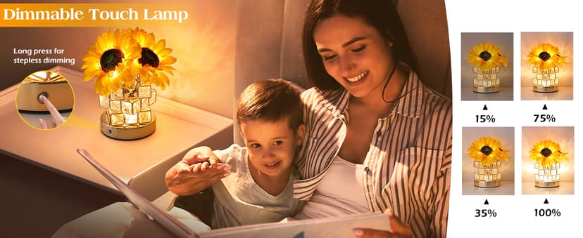 Sunflowers Flower Lamp,Rechargeable Cordless Touch Table Lamp,3-Colour Infinitely Dimming Small Night Light,Festival Restaurant Bedroom Bar Coffee Shop Birthday Gifts for Women Mom