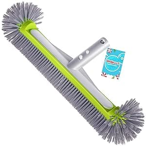 Swimming Pool Brush Head with Round Ends,17.5" Heavy Duty Aluminum Back Head for Cleans Walls, Tiles & Floors, 7 Rows Premium Nylon Bristles with EZ Clips (Blue Grey)