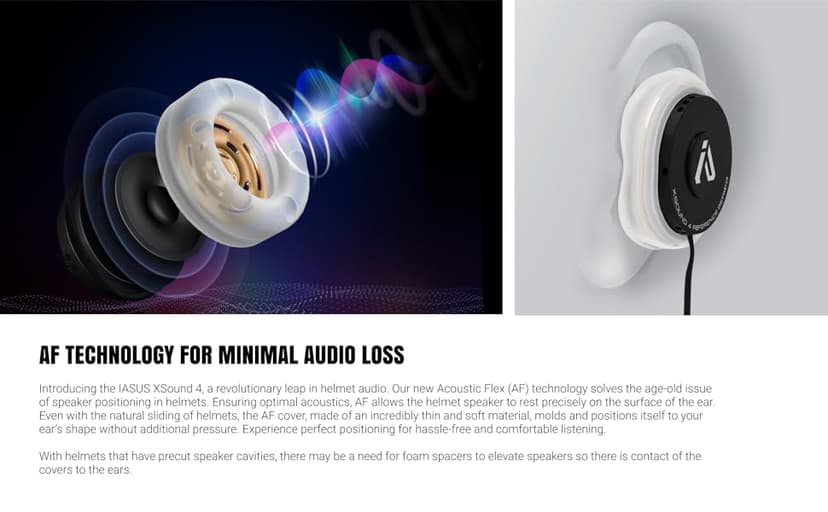 I A S U S High Def XSound 4 Helmet Speakers - Motorcycle Snowboard Helmet Speakers - Works with Most Comms with Earbud Ports – Includes Accessories for Install