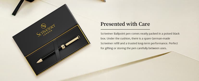 Scriveiner Black Lacquer Ballpoint Pen -Stunning Luxury Pen, Real Gold Plating, Schmidt Black Refill, Best Gift Set for Men & Women, Professional Executive Office, Nice Fancy Designer Pens