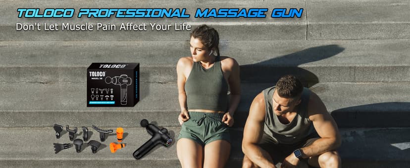 TOLOCO Massage Gun Deep Tissue, Percussion Massage Gun with 10 Replacement Heads, Super Quiet Portable Electric Massager for Athletes, Relax, Black