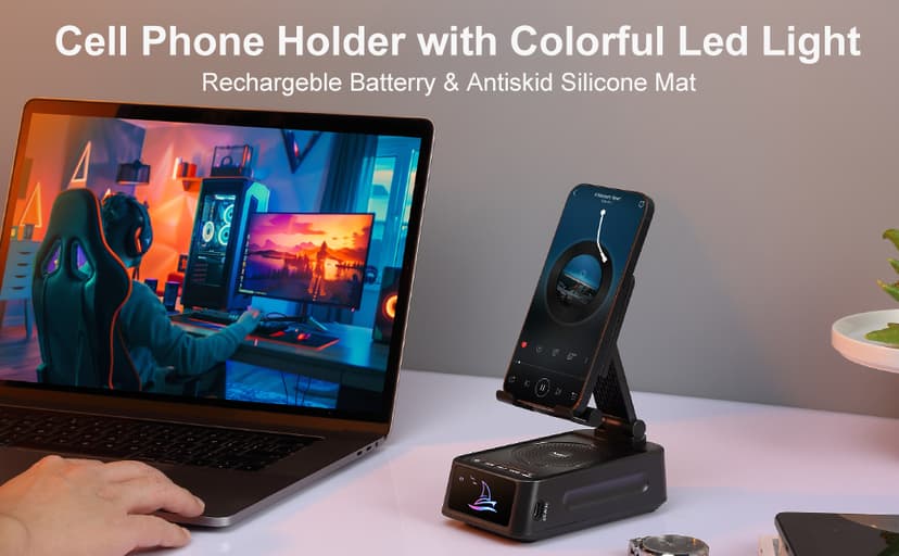 Gifts for Men Women, Cell Phone Stand with Bluetooth Speaker Led Light, Unique Gifts for Dad Him Husband Boyfriend, Cool Gadget Compatible with iPhone/Android, Ideal Gifts for Christmas
