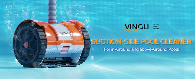 (2025 Upgrade) VINGLI Pool Vacuum Cleaner, Suction Side Wall-Climbing Sweeper for Ground&Inground Pools, Automatic Pool Vacuum with 39.6ft Tangle-Free Hose (Rich Orange&Gray)