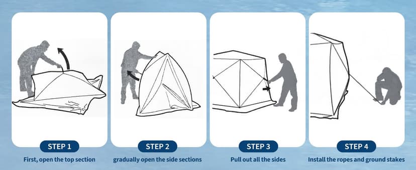 Garvee Pop Up Ice Fishing Shelter and Insulated Ice Fishing Tent with 49ft LED Light Strip, Windproof Portable Hub Design, Fits 1-8 People, 25-69 sq ft Fishable Area, Blue+Black