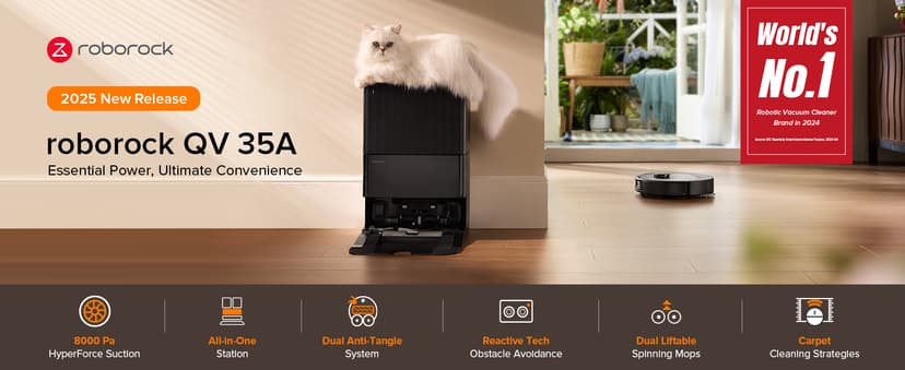 roborock Qrevo Series Robot Vacuum and Mop, 8000Pa Suction, Upgraded from Qrevo S, Anti-Tangle Brushes, Smart Obstacle Avoidance, Auto Mop Washing, All-in-One Dock, 200RPM Spinning Mops, Black(QV 35A)