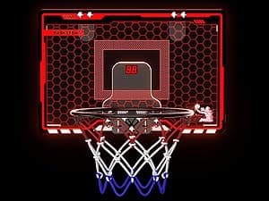 HopeRock Indoor Basketball Hoop for Kids, Over The Door Mini Basketball Hoops, with LED Light, Scoreboard, Birthday Toys Gifts for 5 6 7 8 9 10 11 12+ Year Old Boys