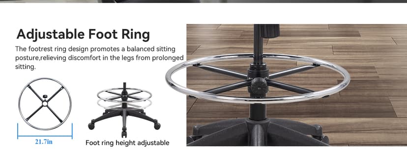 BOLISS Ergonomic Drafting Chair with 4-Level Adjustable Headrest Tall Standing Desk Stool with Soft Microfiber Leather Seat, Breathable Mesh Back, 90° Flip-Up Arms, and Adjustable Foot Ring