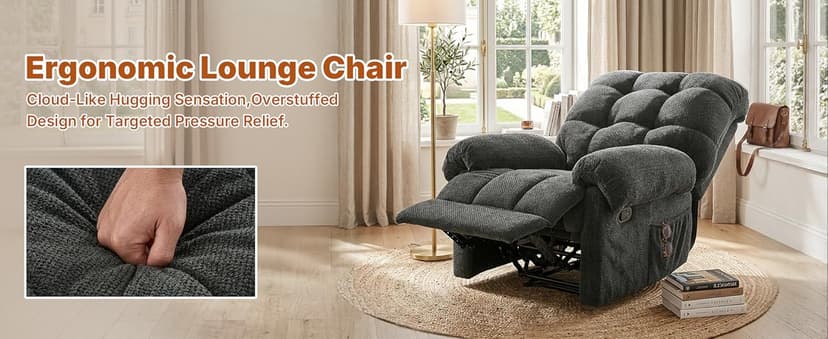 Comfy Recliner Chair for Elderly Seniors Adults, Overstuffed Manual Recliner, Ergonomic Back Pain Relief w/Pockets, Reading Apt Bedroom Living Room, Birthday Gift, Camel