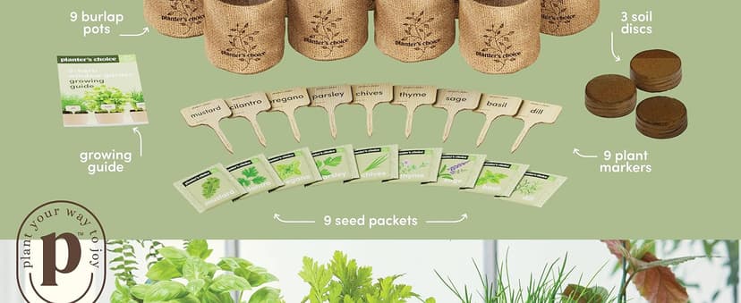 Planters' Choice 9 Herb Indoor Window Garden Kit - House Plants Seeds - Best Unique Gift Ideas for Women, Mom, Friend, Her, Birthday, Housewarming, Mother - New Home Kitchen Gifts - Live Plant Starter