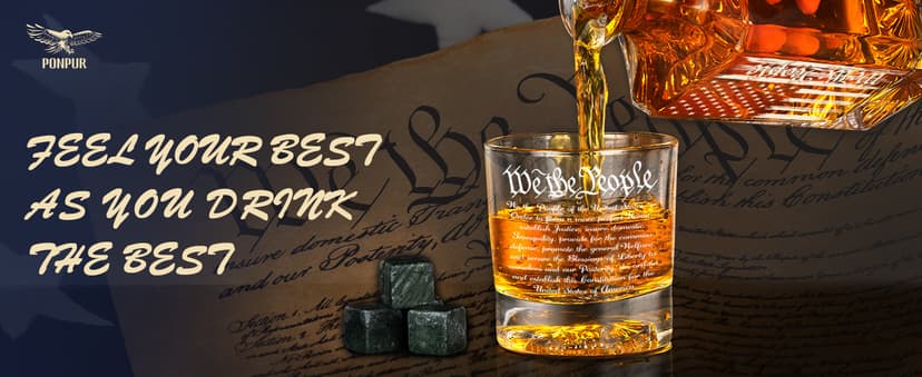 PONPUR Whiskey Decanter Engraved We The People American Flag, 750ml Whiskey Decanter Set with 2 Glasses, Christmas Boss Day Patriotic Birthday Gifts For Men Dad, Liquor Scotch Bourbon Presents