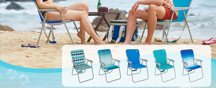 #WEJOY Folding Beach Chair for Adults, Lightweight Beach Chair with Shoulder Straps, High Back Camping Chairs with Hard Armrest, Supports 300lbs for Outdoor Lawn Concert