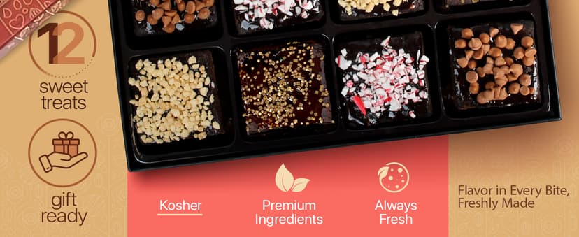 Gourmet Brownie Gift Box – 12 Assorted Rich, Chocolate Brownies Handcrafted for Freshness – Christmas Gift Basket, Holiday Gift Baskets for Women, Coworkers, Friends, Family - USA Made