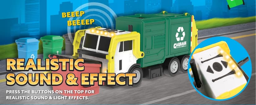 JOYIN Large Friction Powered Garbage Truck Toy Set, Includes 1 Dumpster, 3 Trash Bins, and 30 Learning Cards for Kids, Boy Toys Birthday Gift, Green B095XJDJ8V