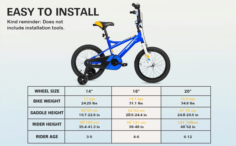 WEIZE Kids Bike,14 16 20 Inch Children Bicycle for Boys Girls Ages 3-12 Years Old, Rider Height 32-60 Inch, Coaster Brake, Multiple Color Options