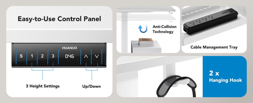 HUANUO L-Shaped Standing Desk, 63 x 40 inch Dual Motor Corner Standing Desk, Electric Height Adjustable Computer Desk with Cable Tray & 3 Preset Heights, Raising Desk for Home Office, White, HNESD109