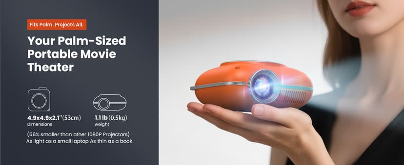 Mini Projector with Two -Way Bluetooth, Portable Projector for Home Theater Use, Support 1080P for Outdoor Projector/Movie Projector Compatible with HDMI, USB, Laptop, TV Stick (Orange)