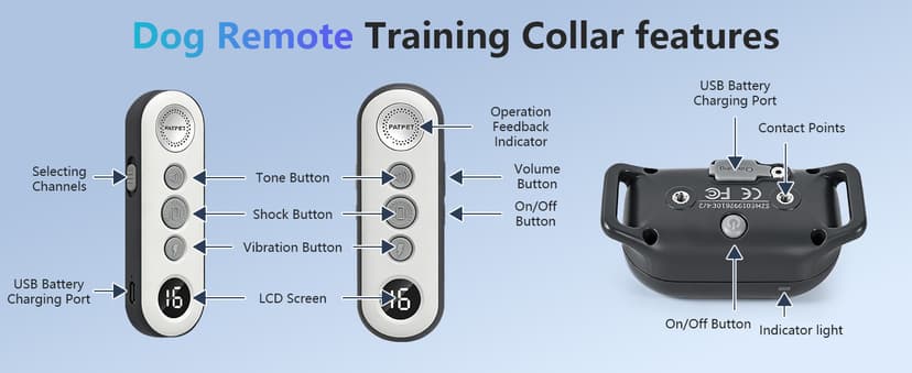 PATPET Shock Collar for Dogs - 4000FT Dog Training Collar with Remote, IPX7 Waterproof 4 Modes(Beep/Vibration/Shock/Safe) Dog Shock Collar, Rechargeable E-Collar for Small Medium Large Dogs(Dark Grey)