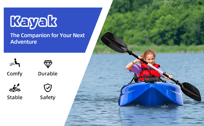 Fishing Kayaks, 12.4FT, 2-3 Person Sit on Top Kayak for Adults with Paddle & Comfortable Seat, Capacity of 600LBS, Hard Shell Recreational Ocean Kayak Boat
