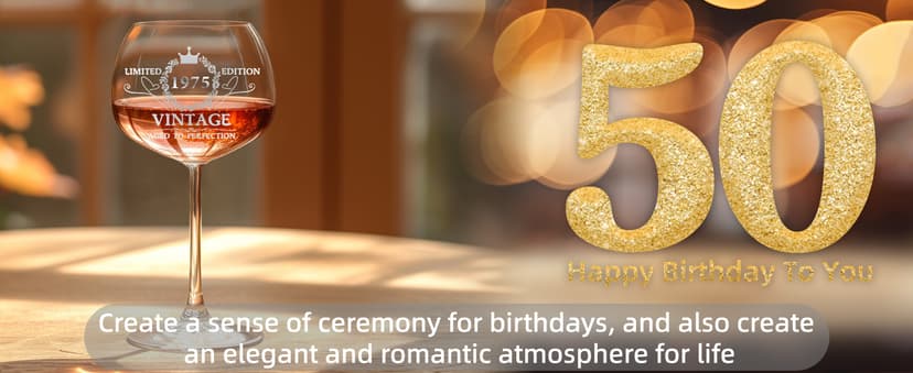 50TH Birthday Gifts for Her, Vintage 1975 Engraved 50th Wine Glass, 50 Year Old Birthday Decorations For Women, Funny 50 Bday Gifts Idea For Women, Friends, Daughter, Sister Mom - Turning 50 Present