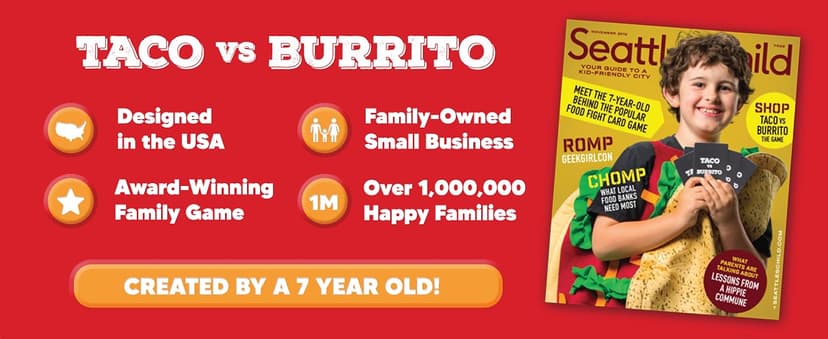 Taco vs Burrito - The Wildly Popular Surprisingly Strategic Card Game Created by a 7 Year Old - 5 Ways to Play - a Family-Friendly Party Game for Kids, Teens & Adults