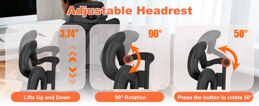 Office Chair Ergonomic Desk Chair,Adjustable Headrest Lumbar Support Computer Chair - Home Office Desk Chairs,300lbs Wide Seat Big and Tall Office Chairs with 3D Armrests, Comfy Desk Chairs (New)