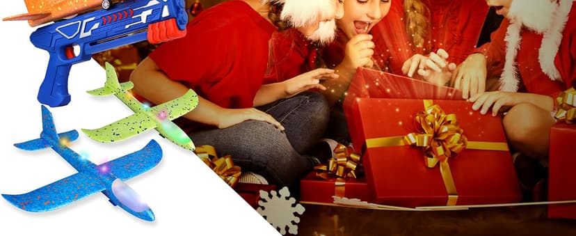 Fuwidvia 3 Pack Airplane Launcher Toys, 13.2'' LED Foam Glider Plane Toy for Boys, 2 Flight Modes Outdoor Flying Toys Birthday Gifts for Boys Girls 4 5 6 7 8 9 10 11 12 Year Old (Blue&Green&Orange)