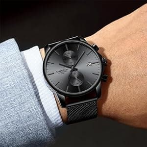 GOLDEN HOUR Mens Watch Fashion Sleek Minimalist Quartz Analog Mesh Stainless Steel Waterproof Chronograph Watches for Men with Auto Date