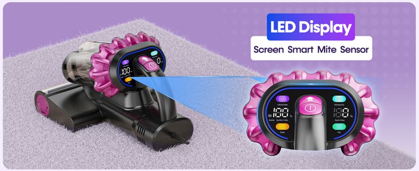 Mattress Vacuum Cleaner 550W 18KPa Bed Vacuum Cleaner with Smart Dust Sensor, UV-C Light, 149°F Heat, HEPA Filter, Handheld for Bed Sofa Couch