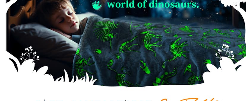 Glow in The Dark Blanket Dinosaur Throw Blanket for Boys Kids Soft Warm Cozy Cute Dino Blanket Unique Dinosaurs Toys Gifts Gray Glowing Dinosaur Room Decor Blankets for Girls Teens 50"x60"
