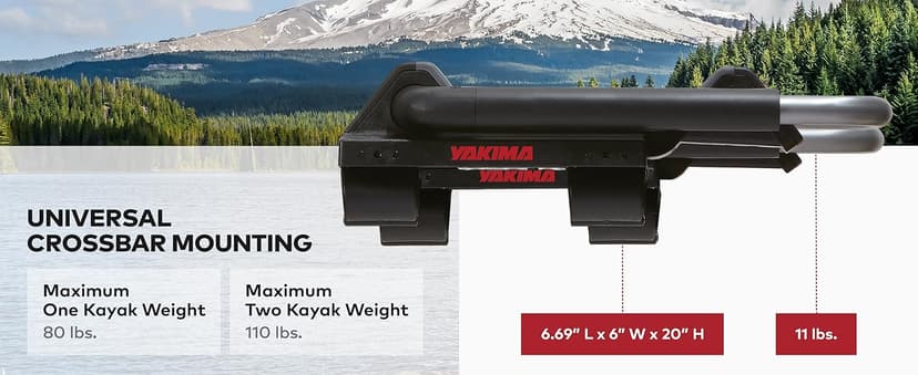 Yakima JayLow J-Cradle Rooftop Kayak Mount for 1 or 2 Kayaks – Car Roof Rack Carrier for Round, Square, Factory or Aerodynamic Crossbars, Holds 1 Boat Up to 80 Pounds or 2 Boats Up to 110 Pounds Total