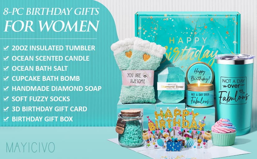 Birthday Gifts for Women Friendship, Ocean Relaxing Spa Gifts Basket Set for Women, Self Care Gifts Unique Happy Birthday Gift Idea for Mom Her Best Friends Sister Wife Girlfriend Coworker Teacher