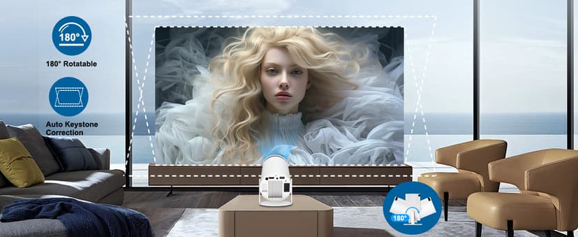 Mini Projector, HY300 PRO Portable Projector, Support 4K 1080P with Dual-Band WIFI6 5G Wireless 5.2 Bluetooth Android 11, 180° Rotatable, Auto Keystone Correction, 35"-130" Screen Video Projector