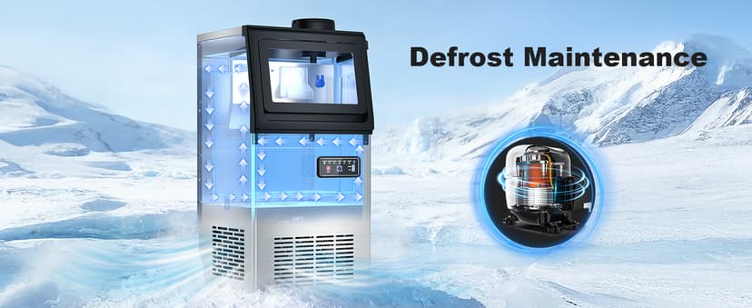 Nugget Ice Maker Machine Commercial, 80lbs/24h Undercounter Sonic Ice Machine with 20lbs Storage Bin & Dual Water Inlet, Chewable Pellet Ice for Restaurant Bar Home, Stainless Steel
