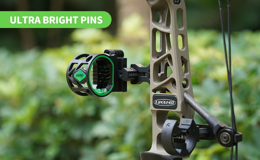 Archery 5-Pin Bow Sight - 0.019" Fiber, Brass Pin, Aluminum Machined - Right and Left Handed, with Hi-Vis Level for Archery, Hunting, Shooting