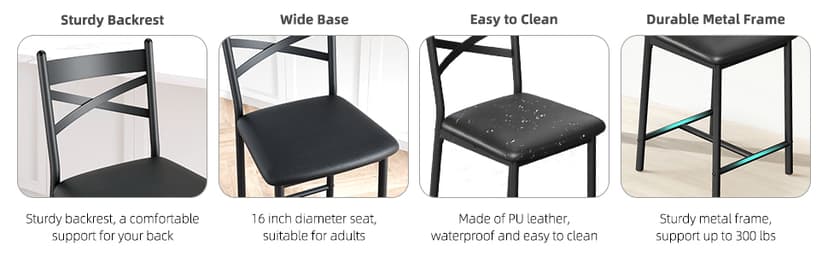 IDEALHOUSE 26 Inch Bar Stools Set of 4, Upholstered Bar Chairs with Back, Thick Cushion, Counter Height Barstools for Kitchen Island Apartment Counter Bar (4)