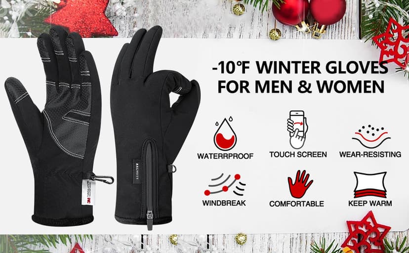Balhvit 10℉ Waterproof Winter Gloves for Men & Women, 5-Layer Ski & Snow Gloves for Cold Weather, Breathable Warm Gloves with Touch Screen Fingers